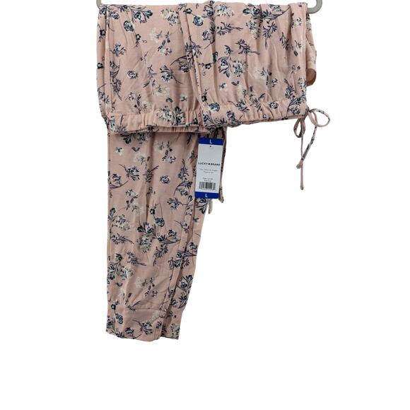 Lucky Brand Pajama Set Floral 3 Piece Shirt Short Jogger Women Pink Large Lounge - Picture 5 of 10